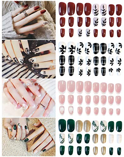 Falsche Nägel Set,Künstliche Nail Tips,96 Stück Künstliche Fingernägel Natürliche Falsche Kunst Volles Sarg Nägel Tips für Frauen Mädchen (24 x 4 Set -12 Abmessungen)