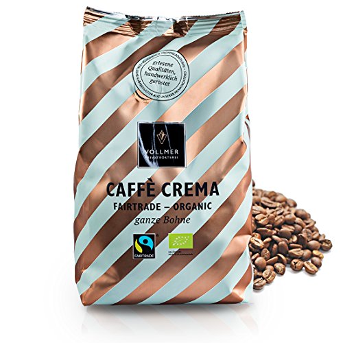 VOLLMER Caffè Crema in ganzen Bohnen - Premium Kaffee aus Privatrösterei - Bio Fairtrade Kaffeebohnen - Frisch und schonend geröstet im Münsterland - 500g ganze Bohne mittlere Röstung