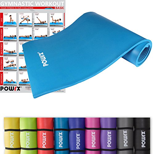 POWRX Gymnastikmatte inkl. Trageband + Workout | Trainingsmatte Yogamatte Phthalatfrei 190 x 60 x 1.5 cm oder 190 x 100 x 1.5 cm | verschiedene Farben