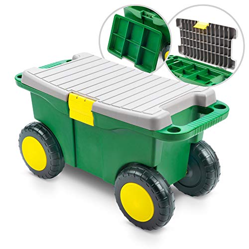 Kunststoff Gartenwagen mit Sitz und Staufächern - 550x265x295 mm
