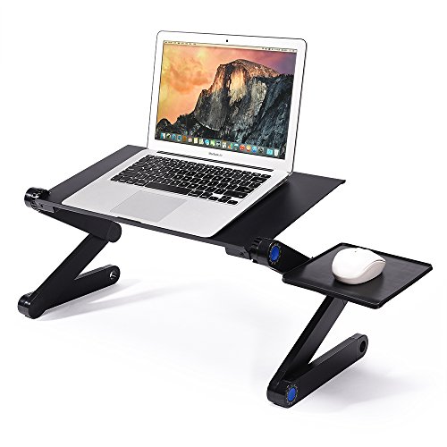 LONGKO 360° verstellbarer Laptop Notebook Ständer ergonomischer Tisch Tablet Halterung mit 2 Lüfter Ablage für die Maus für CouchBett Sofa (Schwarz)