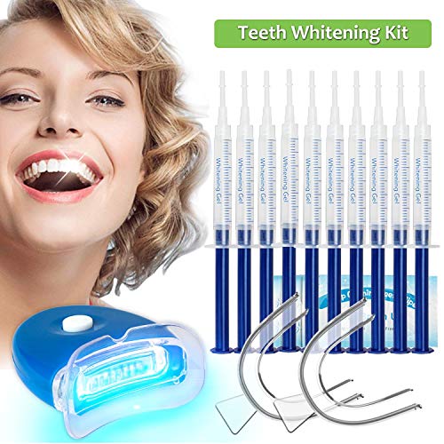 Teeth Whitening Kit Dental Bleaching Professionelle Zahnaufhellung-10x 3ML Whitening GEL, 2x Mouth Trays, 1x LED Light, 1x Lab Dip and 5x Free Teeth Wipe, MEHRWEG
