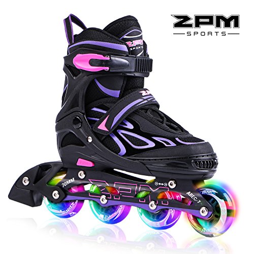 2pm Sports Verstellbar Inliner für Kinder, Leucht Inline Roller Skates Rollschuhe für Damen/Herren (Violet, Medium(33-36EU))