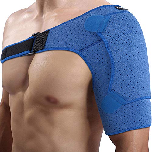 Doact Neopren Verstellbare Schulterbandage für Verletzungsprävention, verschobenes AC-Gelenk, gefrorene Schulterschmerzen, arthritische Schultern, passt für beide linke rechte Schulter (L/XL)