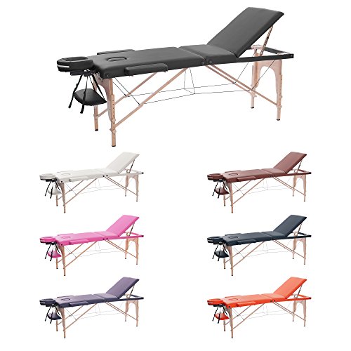 H-ROOT 3 Zonen Massagetisch Leichtes tragbares Couch Bett Sockel Therapie Tatoo Salon Reiki Healing Schwedische Massage 13.5KG (Schwarz)