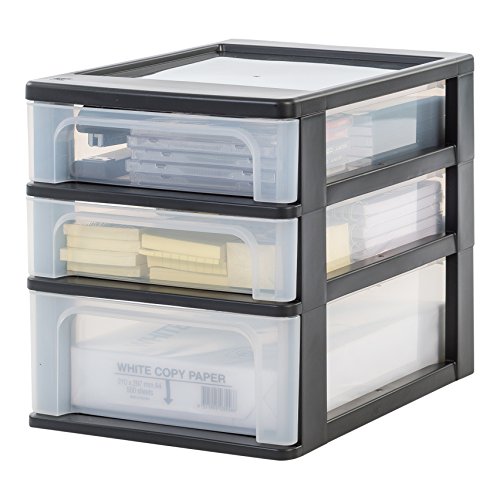 IRIS, Schubladenbox / Tischschubladenbox / Bürobox 'Organizer Chest', OCH-2021, Aufbewahrung für Schreibtisch, Kunststoff, schwarz / transparent, 35,5 x 26 x 29,5 cm