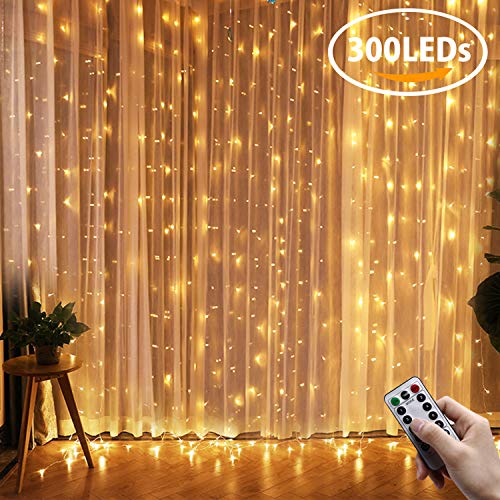 Greatever Lichtervorhang, 300 LEDs Lichterkette, 3M x 3M, IP65 Wasserfest, 8 Leuchtmodi LED Lichterketten mit Fernbedienung für Weihnachten Party Hochzeit Garten Schlafzimmer Innen und außen Deko (Warmweiß)