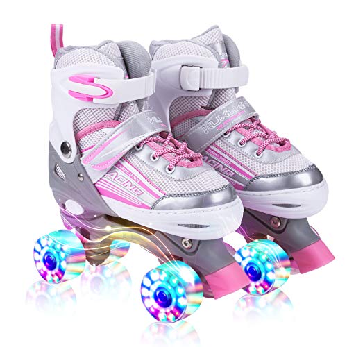 Kuxuan Rollschuhe, Kinder Quad Skate, für Mädchen,alle Räder leuchten,Einstellbare Größe des Schuhs (Pink, S)