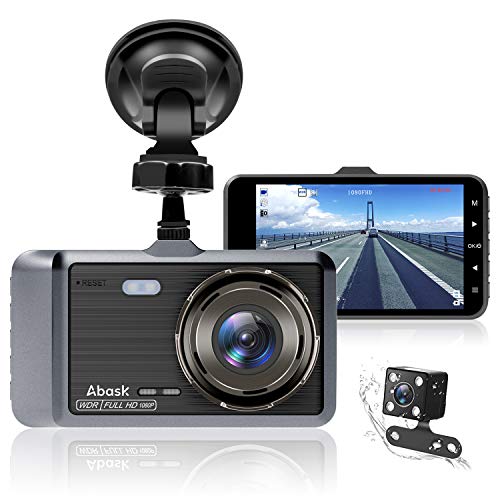 Abask Dashcam Auto Vorne und Hinten Autokamera 4 Zoll Full HD 1080P Dual Dash Cam mit 170 ° Weitwinkel, Nachtsicht, G-Sensor, WDR, Loop-Aufnahm, Parküberwachung und Bewegungserkennung