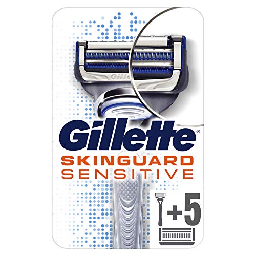 Gillette SkinGuard Sensitive Rasierer + 5 Rasierklingen, Briefkastenfähige Verpackung