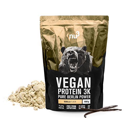 nu3 Vegan Protein 3K Shake | 1 Kg Vanilla Blend | veganes Proteinpulver aus 3-Komponenten-Protein mit 71% Eiweiß | Pulver mit leckererm Vanille-Geschmack | Laktosefrei