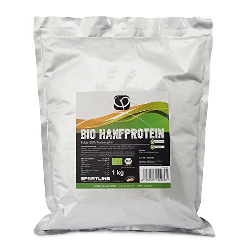 Bio Hanfprotein Pulver mit 50% Proteingehalt von Golden Peanut, 1 kg Beutel, natürliche Proteinquelle,EU Ware in Deutschland auf THC geprüft, aus kontrolliert biologischem Anbau
