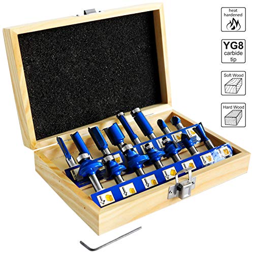 S&R Fräser-Set HM, Schaft 8mm, Holzkoffer, geschmiedeter Werkzeugstahl, Schneideplatten aus HM in Holzbox (Set 15-tgl.)