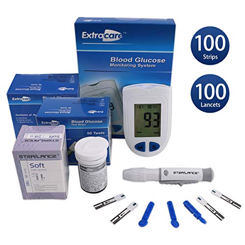 Blutzuckermessgerät Kit, Diabetes-Test-Kit, Blutzuckermessgerät, 100 Blut-Teststreifen, 1 Lancing Gerät, 100 Lancets