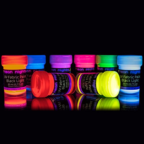 neon nights Neonfarbe für Kleidung und Stoffe | Fluoreszierende Farben für Glow-Effekt im Schwarzlicht | 8 x 20ml UV-Paint Set