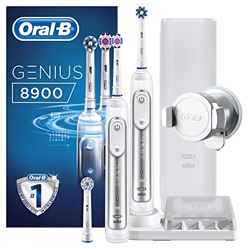Oral-B Genius 8900 Elektrische Zahnbürste mit Positionserkennung, mit 2. Handstück und Reise-Etui, silber