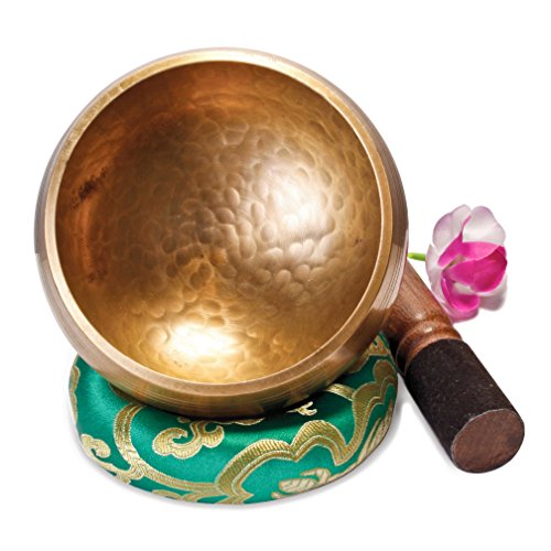 Original Tibetische Klangschale - 13cm. Klangschalen Set mit Klöppel und Klangschalenkissen in Loktapapier Geschenk-Box. Singing Bowl aus Tibet