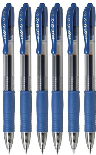 Pilot G2 07 blau fein Retractable Gel Ink Pen Tintenroller 0,7 mm Feder Spitze 0,39 mm Line Breite nachfüllbar bl-g2–7 (6er Pack, blau)
