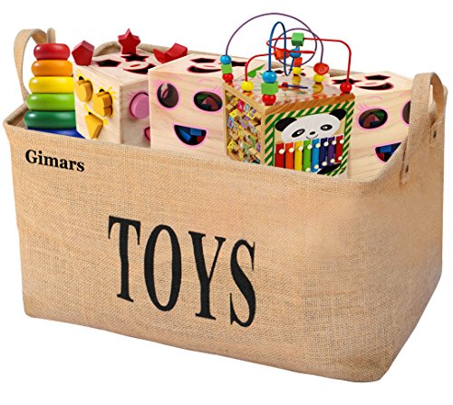 GIMARS Große Spielzeugkiste 20 Zoll Spielzeug Aufbewahrungskiste Spielzeugbox Jute faltbar Aufbewahrungsbox