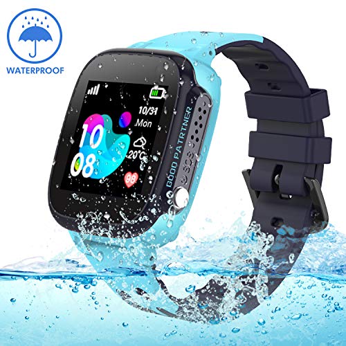 Jaybest Kinder Smartwatch IP68 imprägniern Telefon Uhr,Touch LCD Kid Smart Watch für Jungen Mädchen mit LBS Tracker SOS Anruf Kamera Anti-Lost Voice Chat(Blue)