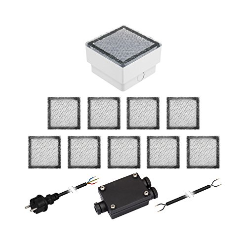 parlat 10er-Set LED Pflasterstein CUS Bodenleuchte für außen, warm-weiß, IP67, 230V, 10x10cm