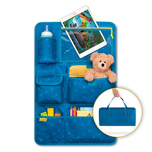 Kinder Autositz-Organizer und Rückenlehnenschutz - Autositzschoner, 8 Fächer, mit Tablet-Halter, blau