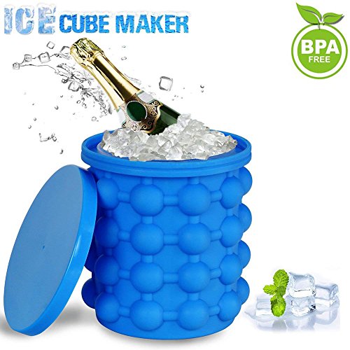 Ice Cube Maker, Silikon Eiseimer mit Deckel Platzsparende Genie Eiswürfelbereiter Blau Eiswürfel GefäßKühler für Whiskey, Cocktail und Jedes Getränk BBQ, EiswüRfelbehäLter BPA-Frei - GoodGoodday