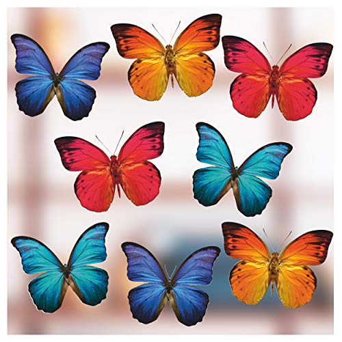Stickers4 Schmetterlings-Fensteraufkleber zum Schutz gegen Vogelschlag - 8 schöne Schmetterlings- Glasaufkleber, doppelseitig und selbstklebend zum Schutz gegen Vogelkollisionen