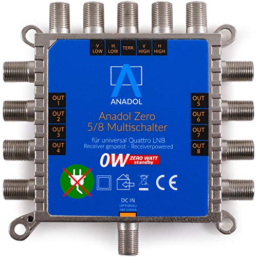 Anadol Zero Watt 5/8 - ECO - Stromloser Multischalter für 8 Teilnehmer - Geringe Stromaufnahme - 0 Watt Standby Multiswitch [Digital, HDTV, FullHD, 4K, UHD]