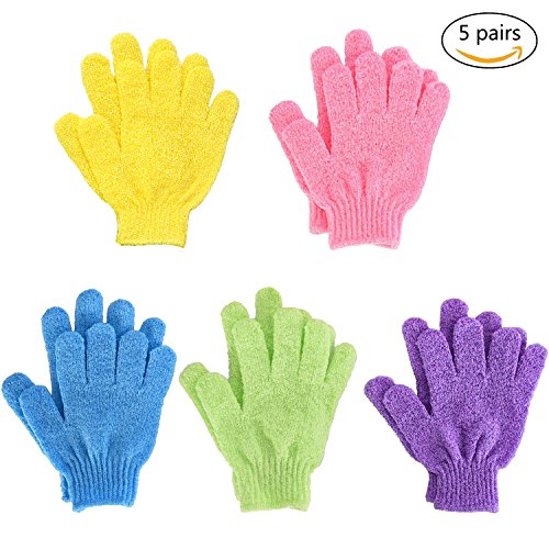 Dusche Handschuh,Badehandschuhe Doppelseitige aus Nylon mit 5Farben für Männer Frauen Kinder 10pieces