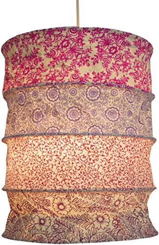 Guru-Shop Runde Papier Hängelampe, Lokta Papierlampenschirm Kailash, Handgeschöpftes Papier - Pink/lila, Lokta-Papier, 35x28x28 cm, Handgemachte Deckenleuchte