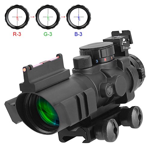 AOMEKIE Zielfernrohr 4x32mm Airsoft Red Dot Visier Sight Leuchtpunktvisier mit Fiberoptic und 20mm/22mm Montage für Jagd und Sport