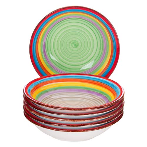 MamboCat 6-TLG. Teller-Set Ibiza | Suppenteller tief | 700 ml | Ø 21.5 cm | Salatteller | Servier-Schale | Porzellan-Teller | kunterbunte Regenbogen-Farben