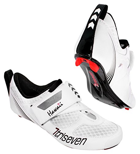 triseven Premium Carbon Triathlon Radschuhe - Ultraleicht, Atmungsaktiv und Carbon Sohle | der schnellste Schuh in der Übergangszone! (37) , Weiß