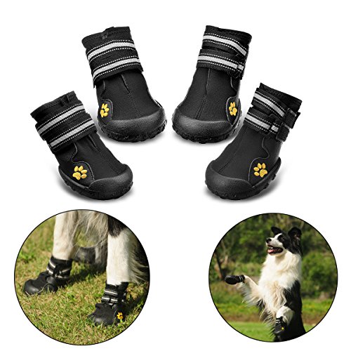 Hundeschuhe Pfotenschutz von Royalcare, wasserdicht mit anti-rutsch Sole passend für mittlere und große Hunde, schwarz(6#)