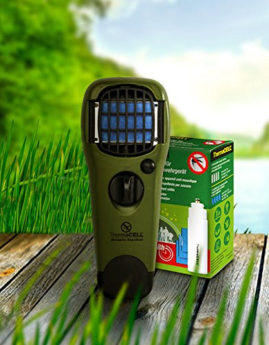 ThermaCell Sorglos Paket 60 Stunden Mückenschutz im Set Handgerät olivgrün mit Kippschalter MR-GJ und Nachfüllpack R-4