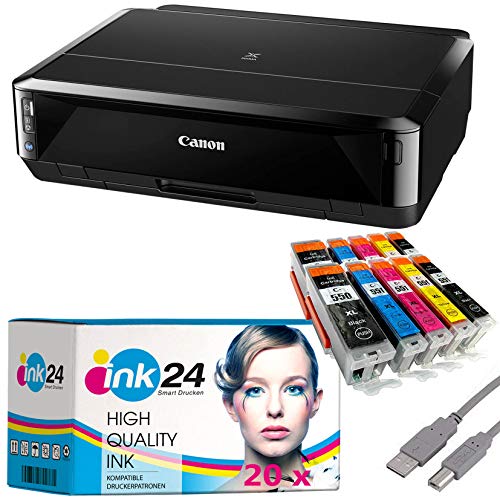 Canon PIXMA IP7250 Tintenstrahldrucker Fotodrucker + USB Kabel & 20 komp. ink24 Druckerpatronen (Drucken per USB oder WLAN) - Originalpatronen ausdrücklich Nicht im Lieferumfang!