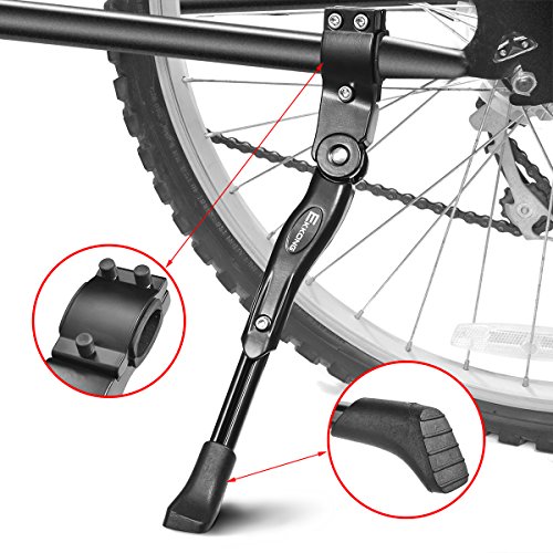 EKKONG Fahrradständer, Gute Qualität Schwarze Einstellbarer Universal Aluminiunlegierung Fahrrad Ständer Hinterbauständer Fahrrad Seitenständer Mountainbike Ständer mit Anti-Rutsch Gummifuß