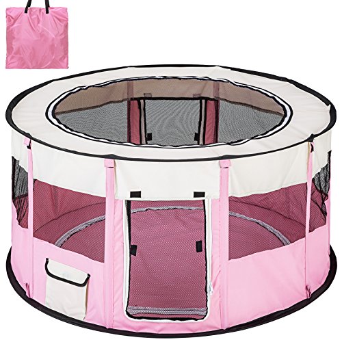 TecTake Welpenlaufstall Tierlaufstall faltbar mit abnehmbarem Boden für Kleintiere wie Hunde, Hasen, Katzen - diverse Farben - (Pink | Nr. 402437)