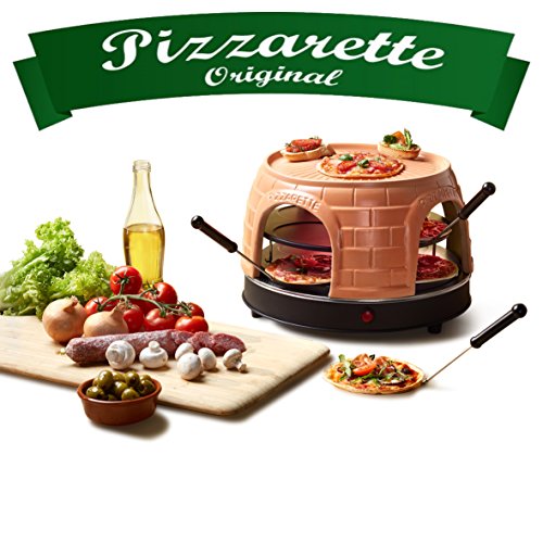 Emerio Pizzaofen, PIZZARETTE das Original, handgemachte Terracotta Tonhaube, patentiertes Design, für Mini-Pizza, echter Familien-Spaß für 8 Personen, PO-116124