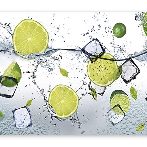 murando - Fototapete Küche 350x256 cm - Vlies Tapete - Moderne Wanddeko - Design Tapete - Wandtapete - Wand Dekoration - Obst Limone Zitrone grün weiß Wasser Eis 10110908-3