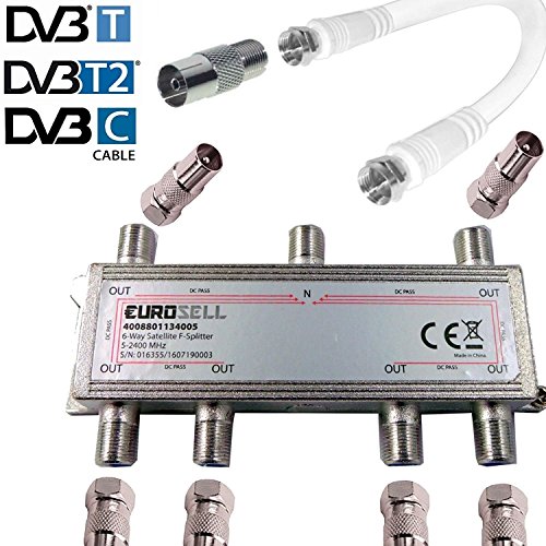 TronicXL 6fach Antennenverteiler IEC Verteiler TV Kabel Adapter Kabelfernsehen 6 er DVBC DVBT2 zb für Unitymedia