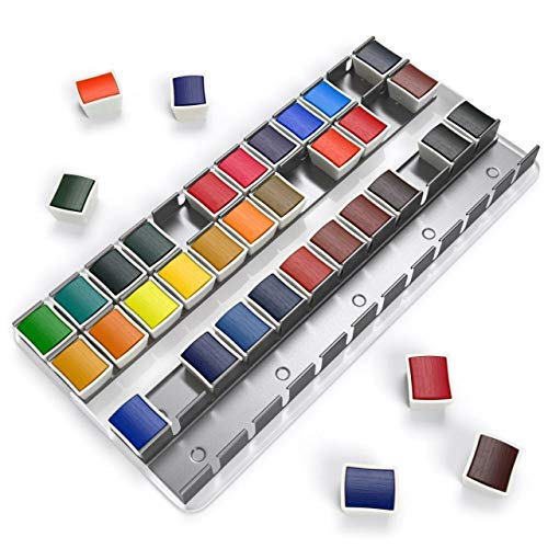 Arteza Aquarellfarben — Set mit 36 Verschiedenen Wassermalfarben — Aquarellkasten mit Wasserpinsel — Wasserfarben in Metallkasten