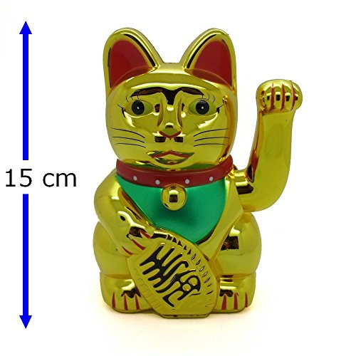 Glückskatze Winkekatze Glücksbringer Feng Shui Katze Maneki Neko (Gold Glänzend, 15cm)