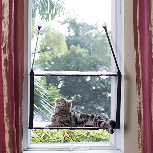 L.S Katzen Haengematten Fenster Katzenbett Bis zu 25kg Stabiler Metallrahmen Hängematte Weiche Betten Sofas Matten Fensterplätze (Doppelt, Grau)