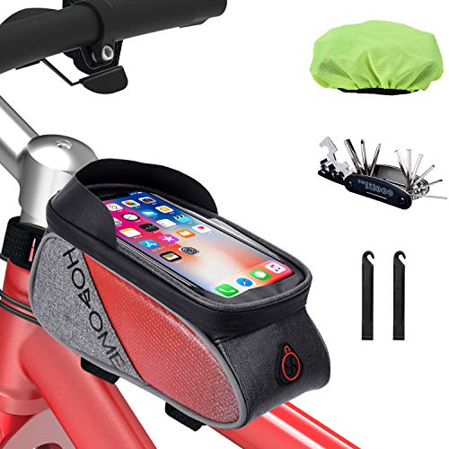 HOSOME Fahrrad Rahmentasche Wasserdicht Fahrradtasche Lenkertasche TPU Touchscreen Fahrrad Handyhalter für Smartphones unter 6 Zoll, Rot