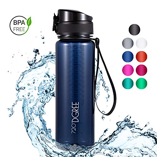 720°DGREE Trinkflasche 'uberBottle' crystalClear - 500 ml, 0,5 l, Blau | Neuartige, Durchsichtige Tritan Wasser-Flasche Water Bottle | Ideal für Kinder, Fitness, Fitnessstudio, Fahrrad, Gym, Fussball