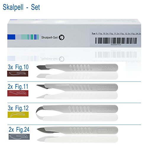 Horn Medical Einweg Skalpell Set Typ I, Fig 10 (3x), Fig 11(2x), Fig 12 (3x), Fig 24 (2x), steril, 10 Skalpelle für Medizin und Hobby
