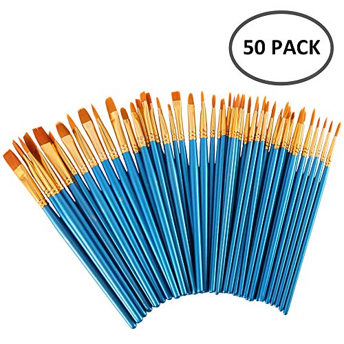 tropicalboy 50 Stück Künstlerpinsel Set Premium Nylon Pinsel für Aquarell Acryl Ölgemälde Professional Painting Kits