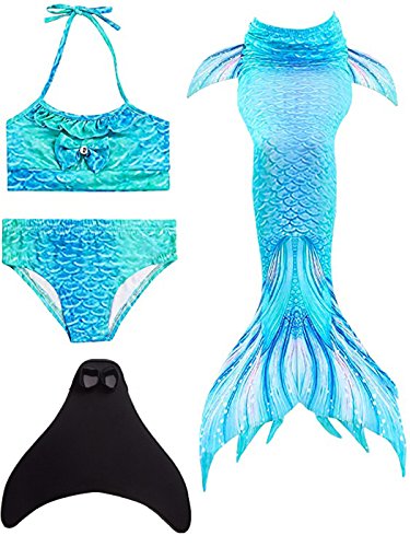 ShePretty Mädchen Meerjungfrauenschwanz Bikini Set Zum Schwimmen mit Meerjungfrau Flosse Badeanzüge Prinzessin Cosplay Kostüm